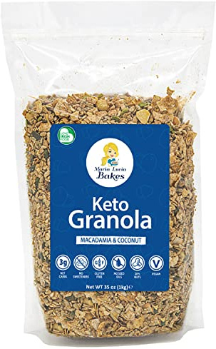 Maria Lucia's Keto Granola - Macadamia & Coconut - 1KG - High Protein, Low Carb Fuel, Gluten Free Muesli, Healthy & Natural Sugar Free Cereal Breakfast, Vegan & Wholesome Friendly Snacks