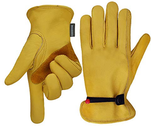 OLSON DEEPAK Leather Working Gloves for Gardening,Thornproof Gardening Gloves for Men and Women,Heavy Duty Leather Work Gloves Men(Medium)…