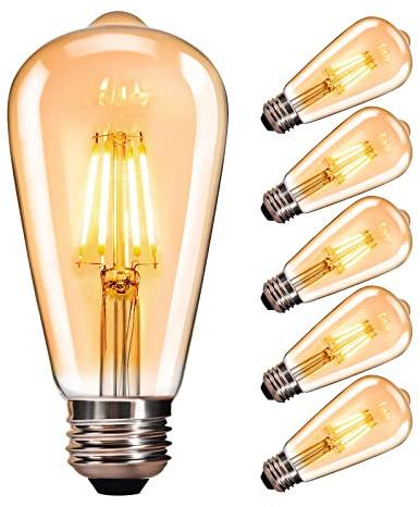 CMYK Vintage LED Edison Bulb, Vintage Light Bulb 4W (40W Equivalent) E27 LED Filament Bulb No-Flicker Antique Retro Style ST64 2700K 360LM Warm White Amber Glass 6 Pack [Energy Class A]