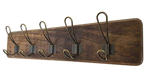 WRIGHTMART Rustic Farmhouse Wall Mounted Coat Rack – 24” Reclaimed Wood Board with 5 Heavy Duty Hooks, Natural Finish, Handcrafted Storage for Entryway, Hallway, or Bedroom
