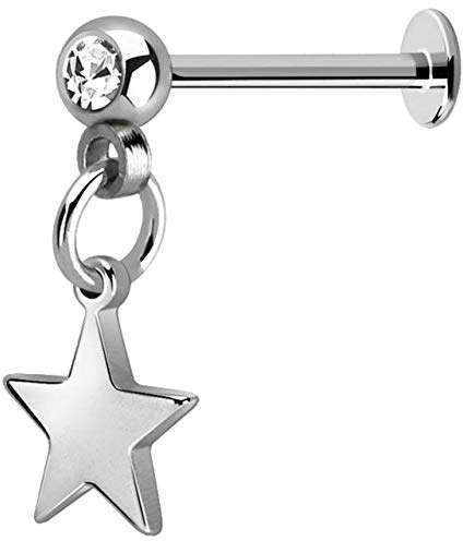 Ohr Piercing, Helix, Labret mit Steinkugel und Stern in 1,2 mm