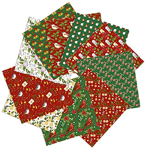 10 Stück Weihnachten Muster Baumwollstoff, Stueck Muster Baumwollstoff Stoffpakete Patchwork Stoffe Baumwolle Stoffreste Paket Stoffpakete, für DIY-Dekorationen, 50 x 50cm