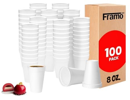 8 Oz Foam Coffee Cups, [100 Pack] Disposable Insulated Hot Drinkware for Home Office or Church, Sturdy White Foam Cups Serving Hot and Cold Beverages, Drink Service Daily, Ideal in Breakrooms
