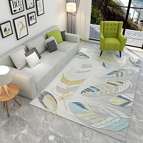 Tzvpsu Badezimmerteppich Grauer, gelber, Blauer Federdesign-Wohnzimmerteppich,teppiche Wohnzimmer Teppich,Dekoration Wohnung 120x160cm