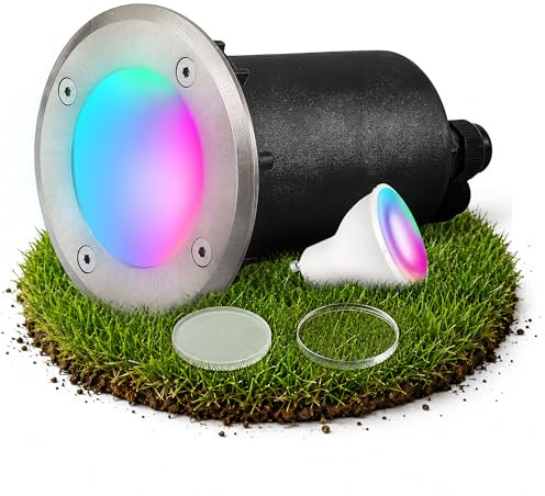 SSC-LUXon MARNE Bodeneinbaustrahler rund IP67 Smart GU10 RGB WLAN befahrbar | Smarter Bodenstrahler rund IP67 mit RGB GU10 - 16 Mio Farben per App & Sprache, befahrbar, inkl. Klar- & Milchglas