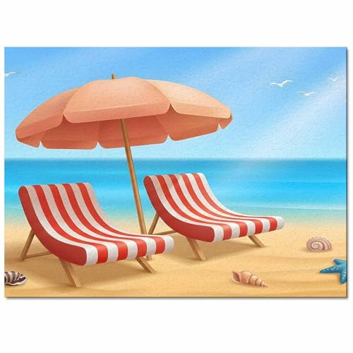 Area Rug Non Slip Rug Pad Floor Mat 32 x 60 Inch Summer Sandbeach Umbrella Deckchairs Ocean Pattern Bedside Rug Decorative Carpet for High Traffic Areas Dining Room Office