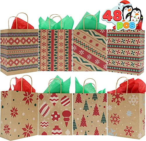 JOYIN 48 Stück Weihnachten Geschenktüten aus Starkpappen mit Griffe. Verschiedene Weihnachten Charaktere für Party und Ferien Geschenktüten