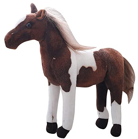 BYNYXI Cheval en Peluche, 40cm en Peluche Cheval Debout Poney Peluche Moelleux câlin Cheval Brun Peluche Peluche Douce Cheval poupée Jouet Cadeaux pour Enfants et garçons