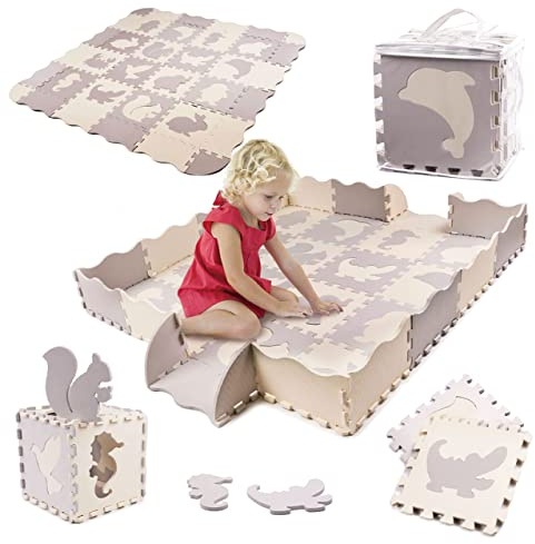 KOKOBOX XL-36PZ Puzzlematte 30x30cm für Kinder - Baby Krabbeldecke Turnmatte - Spielteppich mit Buchstaben Lernen - Tatami Eva Weiße