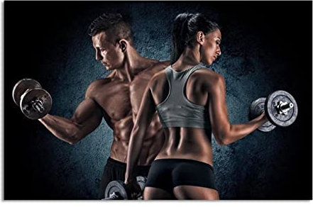 REYTOL Fitnessstudio Hanteln Fitness inspirierende Poster Männer und Frauen Fitness Sport Canvas Wand Bilder Schlafzimmer Wohnkultur Gewichtheber Fitness Bilder （Kein Rahmen）