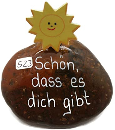 Andys Steinwelt Glücksstein ca. 8-9 cm mit Sonne ca. 3,5 cm und Spruch, Glücksbringer, Handschmeichler Stein, Geburtstagsgeschenk, (Spruch Nr. 523 Schön, DASS es Dich gibt)