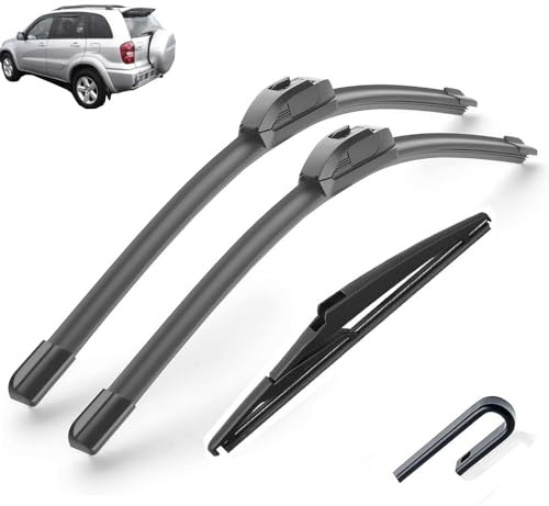 Lot de 3 balais d'essuie-glace avant et arrière compatible avec Toyota RAV4 XA20 2000-2005 Brosses for vitres de pare-brise 24+19+12