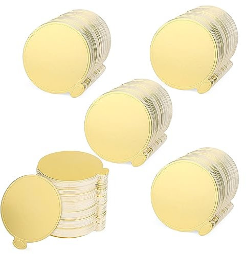 SENJEOK 500 PCS 3.5 Inch Cake Boards, Gold Mini Round Cake Cardboard, Mini Cupcake Boards Cake Base for Mousse, Dessert Display