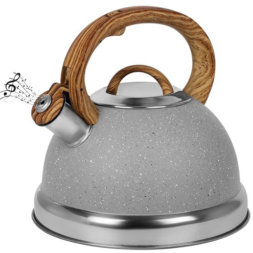 Belle Vous Bollitore Acqua con Fischio - Teiera con Fischietto 3 L - per Fornello a Induzione Gas e Piastra Elettrica - Bollitore Acciaio Inox per Tè e Caffè - Grigio Chiaro