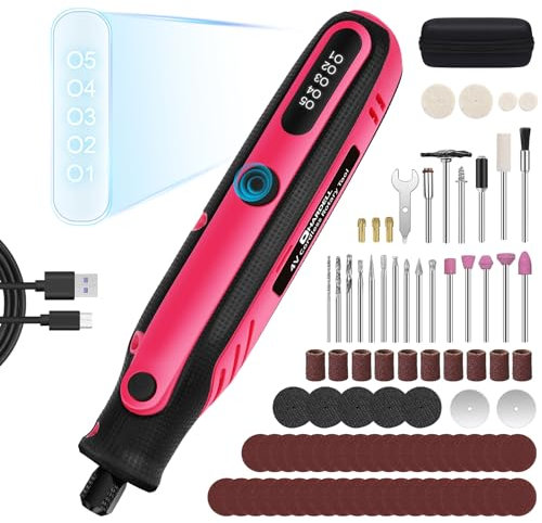 HARDELL Utensili rotanti Multifunzione, 4V Mini Grinder con 5 Velocità Variabile, Mini Trapano Senza Fili, Strumenti Rotanti Multifunzione con 86 accessori per Lucidatura, Levigatura e Fai da te, Rosa