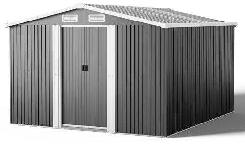 XEMQENER Large Garden Storage Shed with Base, 8x8 FT Lockable Garden Shed with Door and Roof, Outdoor Metal Garden Storage House for Gardening Tools & Equipment, Bike, 257x259x178cm, Black