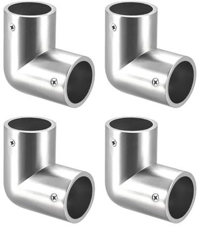 sourcing map 4Pcs Rail Elbow Fitting 90 Degree 2-Way Zinc Alloy Pipe Connector Brushed for 25mm/1 OD Handrail Railing