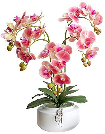 Dekor Künstliche Blumen mit Vase Künstliche Blumen mit Vase Orchidee Phalaenopsis Gefälschte Blume in Vase Mittelstücke für Esszimmertisch, Wohnzimmer Weiß/Rosa Kunstblumenarrangements Ornamente (