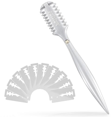 FEISIER Aluminum Double-Edge Hair Thinning Razor Comb with 10pcs Blades,Hair Texturizing Cutting Razor Comb for Thin and Thick Hair Trimming and Styling