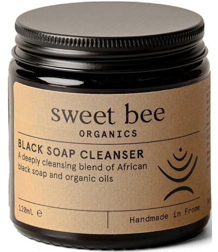 Sweet Bee African Black Soap Face Wash - Clarifying Acne Face Wash for Clear & Radiant Skin - Deep Cleansing Face & Body Exfoliator for Even Skin Tone - Skin Sensitive Body Wash with Sweet Almond Oil