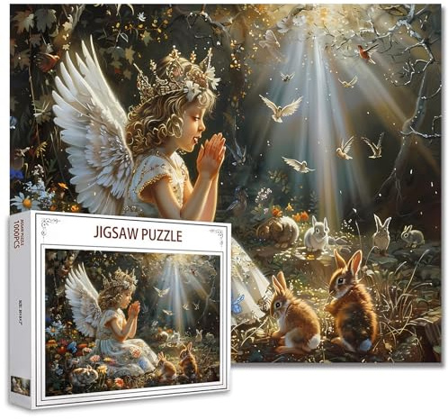 Tucocoo Puzzle fille mignonne avec ailes pour adultes - 1000 pièces - Ange priant - Animaux vintage - Décoration de la maison