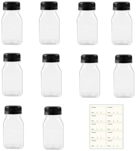 XUHENGXINX Mini Shot Bottles - 10 PCS Reusable Clear Beverage Bottles for Smoothies, Juices, Drinks (Send Stickers)