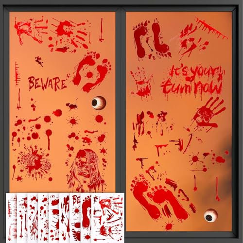 9 Bögen Halloween-Fensteraufkleber, Gruselig Halloween Fensteraufkleber Blutige Hand- und Fußabdrücke Wand- und Bodenaufkleber für Zuhause Schule Geschäft Innenbereich Party Dekorationen