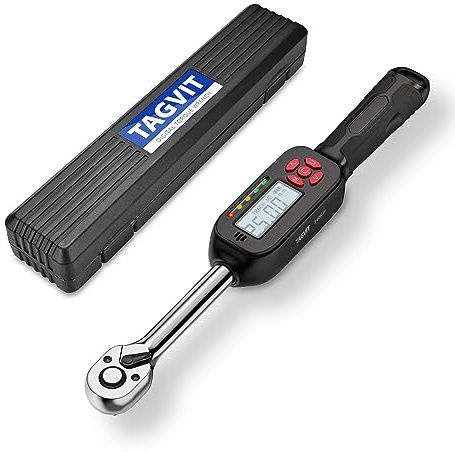 TAGVIT Drehmomentschlüssel Digital 3/8 Zoll, 3-60Nm Fahrrad Digitaler Drehmomentschlüssel, ±2% Fehlergenauigkeit mit Voreingestellter Speicher Summer und LED-Anzeige für Fahrrad, Motorrad