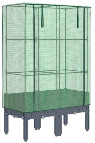 vidaXL Hochbeet mit Gewächshaus-Aufsatz, Pflanzbeet mit Eisenrohr-Rahmen, Gemüsebeet für Garten Terrasse Balkon, Pflanzkasten Frühbeet, Rattan-Optik