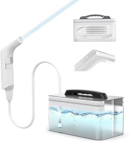 ZEY LUXE Electric Rechargeable Handheld Personal Travel Bidet Sprayer for Toilet, Bathroom and Outdoor Hiking, Sprayer Muslim Shower Spray Clean with 2.3 Liters Water Storage - White