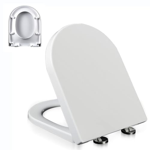 Pp,02A,Toilettendeckel mti Absenkautomatik, Softclose WC Sitze mit Verstellbaren Scharnieren, Toilettensitz mit Quick-Release-Funktion, Einfache Montage & Reinigung, D Form Klodeckel, Weiß
