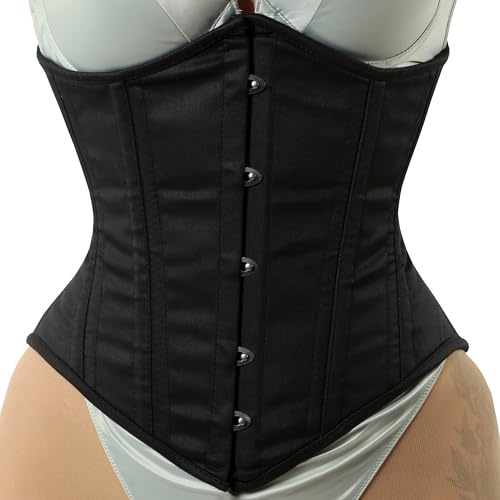 Black Cotton Corset Womens Underbust Waist Training Corset Heavy Duty Double Steel Boned Cotton Black Corset (US, Alpha, Large, Regular, Regular, Black)