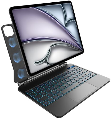 Tastiera per iPad Air 11 pollici (M3 2025 e M2 2024),iPad Air 5ª/4ª Gen e iPad Pro 11 pollici(4ª, 3ª, 2ª, 1ª Generazione),Retroilluminazione,Trackpad Multi-Touch,Design Magnetico Fluttuante,Nero
