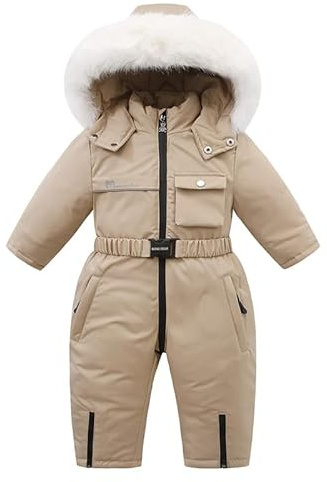 Runstarshow Toddler Snowsuit Hooded Romper Boys Girls All in One Winter Coat Jumpsuit Kids Ski Suit Fleece Lined Warm Outerwear with Faux Fur Collar One Piece Suit for 1-5 Years