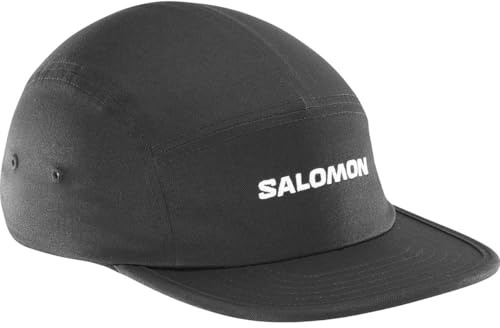 Salomon LOGO 5 PANEL, Breathable Running Cap for Men, Ski Snowboard, Hiking, Outdoor Sports, Five Panel Style, Deep Black