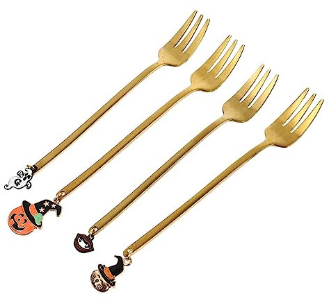 PRETYZOOM Lot De 4 Fourchettes À Dessert Sur Le Thème Dhalloween Et Cuillères En Acier Inoxydable Pour Fêtes