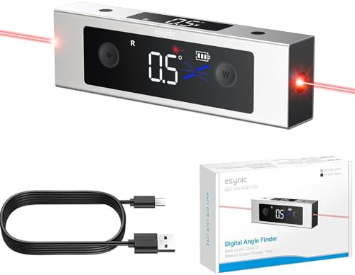 eSynic Portable Digital Angle Gauge with Laser IP54 Waterpoof Digital Inclinometer LeveL Box With 2 LCD Backlight Display USB-C Rechargeable Angle Finder With Dual Axis Laser(Laser Level Class II)