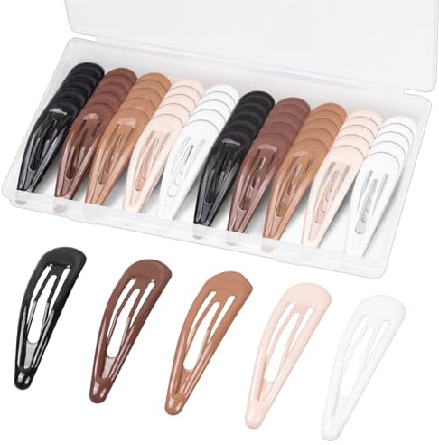 Gingbiss 50 Snap Hair Clips for Women - Silicone Coated Non-Slip Barrettes, 5 cm Metal Hair Accessories with Compact Case, 5 Colors (Women & Girls)