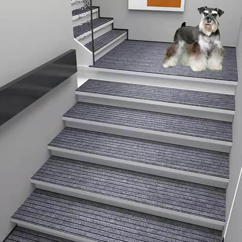 Stufenmatten Treppenmatten 4 Stück,rutschfeste Innentreppe und außen Stufenmatten,Treppenstufen Matten,Treppenteppich Rechteckig für Kinder Ältere und Hunde,Treppenschutz,Grau,25x100cm