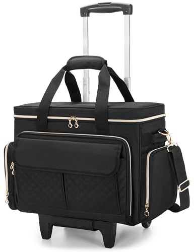 Luxja Custodia per Macchina da Cucire con Ruote e Tasche Multiple, Borsa per Macchina da Cucire con Tracolla Staccabile (Compatibile con Maggior Parte Delle Macchine da Cucire Standard), Nero