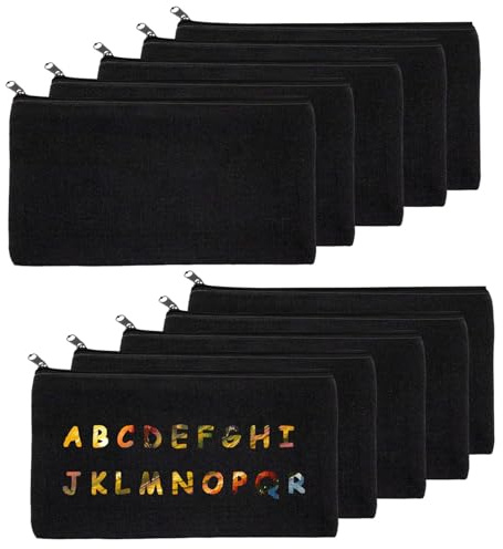 pangutheos 10 Stück Federmäppchen zum Bemalen, Kleine Stoffbeutel mit Reißverschluss, DIY Kosmetiktasche zum Bemalen für Reisen, Verwendet für Malerei, Reise, Handgefertigt (Schwarz)