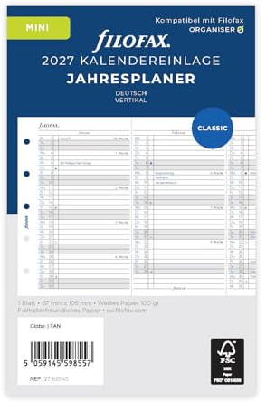Filofax Kalender Mini Jahresplaner vertikal (deutsch)2027