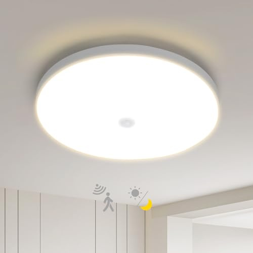 GREAT JACOB Plafón LED con Sensor de Movimiento y Crepuscular 24W 3240lm Lámpara de Techo Luz Neutra de 4000K, ideal para Pasillos, Escaleras, Zonas de Entrada. Ø32,2cm