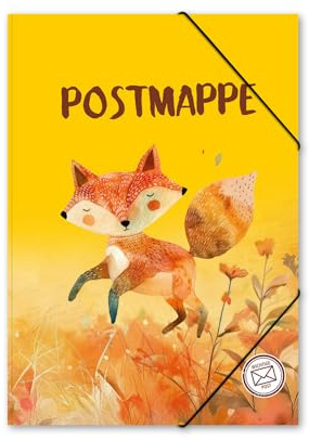 itenga Postmappe aus Karton - Gummizugmappe mit Motiv für Jungen - DIN A4 mit Gummizugverschluss - Sammelmappe Eckspanner (Fuchs)