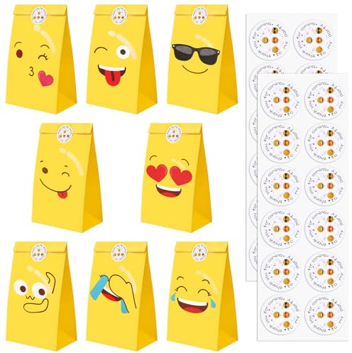 ONBAGLST 24 PCS Papier Party Geschenktüten für Kinder, Kraftpapier Geschenktüten für Süßigkeiten und Geschenke mit 24 PCS Aufklebern für Geburtstagsfeiern, Hochzeiten (Yellow24)