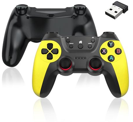 QISHENKOLA Mando inalámbrico Mandos inalámbricos para juegos de2,4 GHz,diseño inteligente de ahorro de energía,combinación de modos digital y analógico,plug and play,mando para PC/Linux (amarillo)