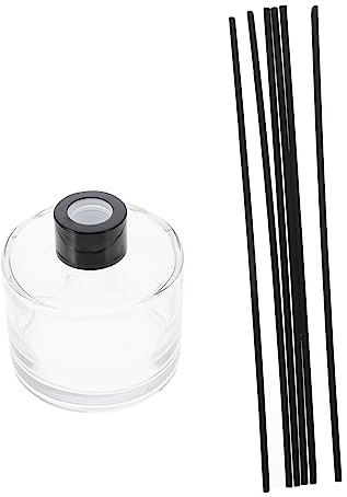 Sosoport Botella de Vidrio para Aceite Esencial 200ml Difusor de Aroma Rattan Negro, Frasco de Perfume para Aromaterapia en Coche y Hogar, Set 6 Varillas Negras