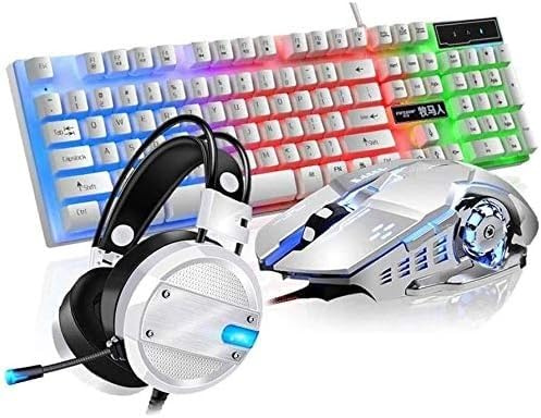 SHRGOMPIT Mechanical Hand Keyboard Mouse Headset 3 Pcs，Esports Gaming Cable Laptop Peripherals Mouse and Machine for Home Female Desktop Steampunk Suit(White)