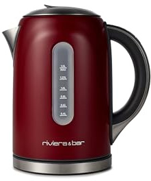 riviera&bar Bouilloire Inox 1,5L - Chauffe-Eau Rapide 2200W, Température Réglable 50-100°C - Écran LCD, Maintien au Chaud, Sécurité Surchauffe - Deep Red