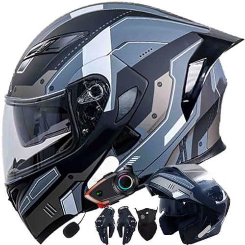Cascos Moto Modular con Bluetooth Integrado ECE Aprobado Casco Moto Integral Hombre Doble Visera Anti Vaho Casco Moto Integrales pour Mujeres Casco Motocicleta Scooter 57~64cm